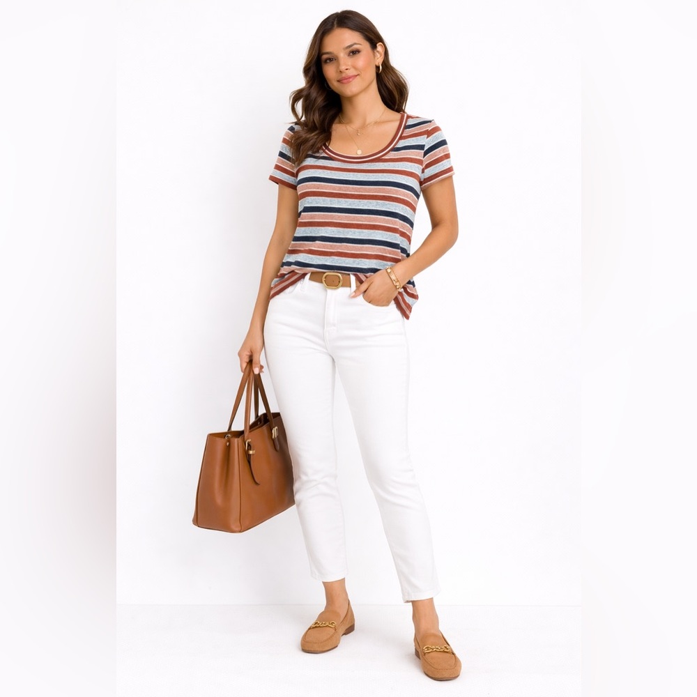 Madewell Striped Short Sleeve Tee - Red, Blue, White